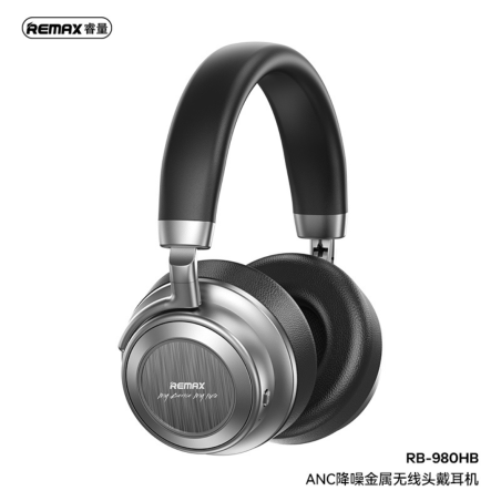 Casque sans fil 800 mAh REMAX RB-980HB avec Réduction de Bruit Active (ANC) - en métal - 70H d'Autonomie - Noir
